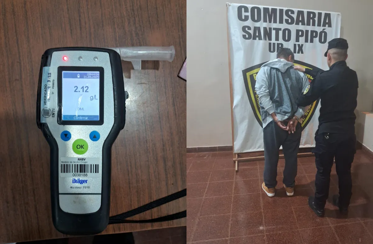 Conducía con más de 2 gramos de alcohol en sangre y terminó detenido en Santo Pipó