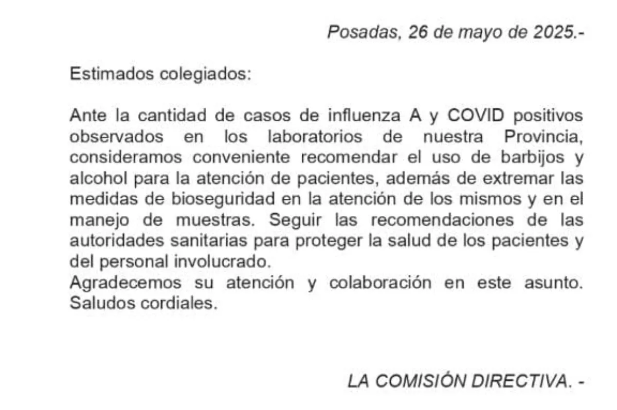 Colegio de Bioquímicos de Misiones - Comunicado